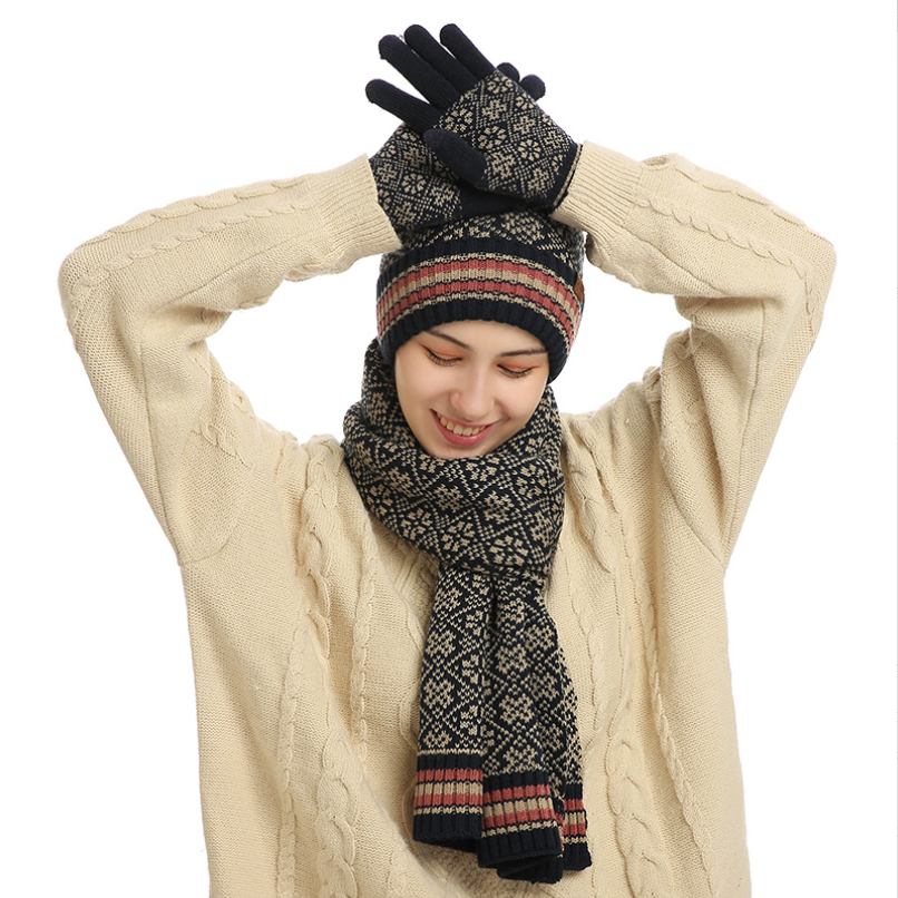 " Winter 3 in 1 Scarf Hat Glove Set for Women "